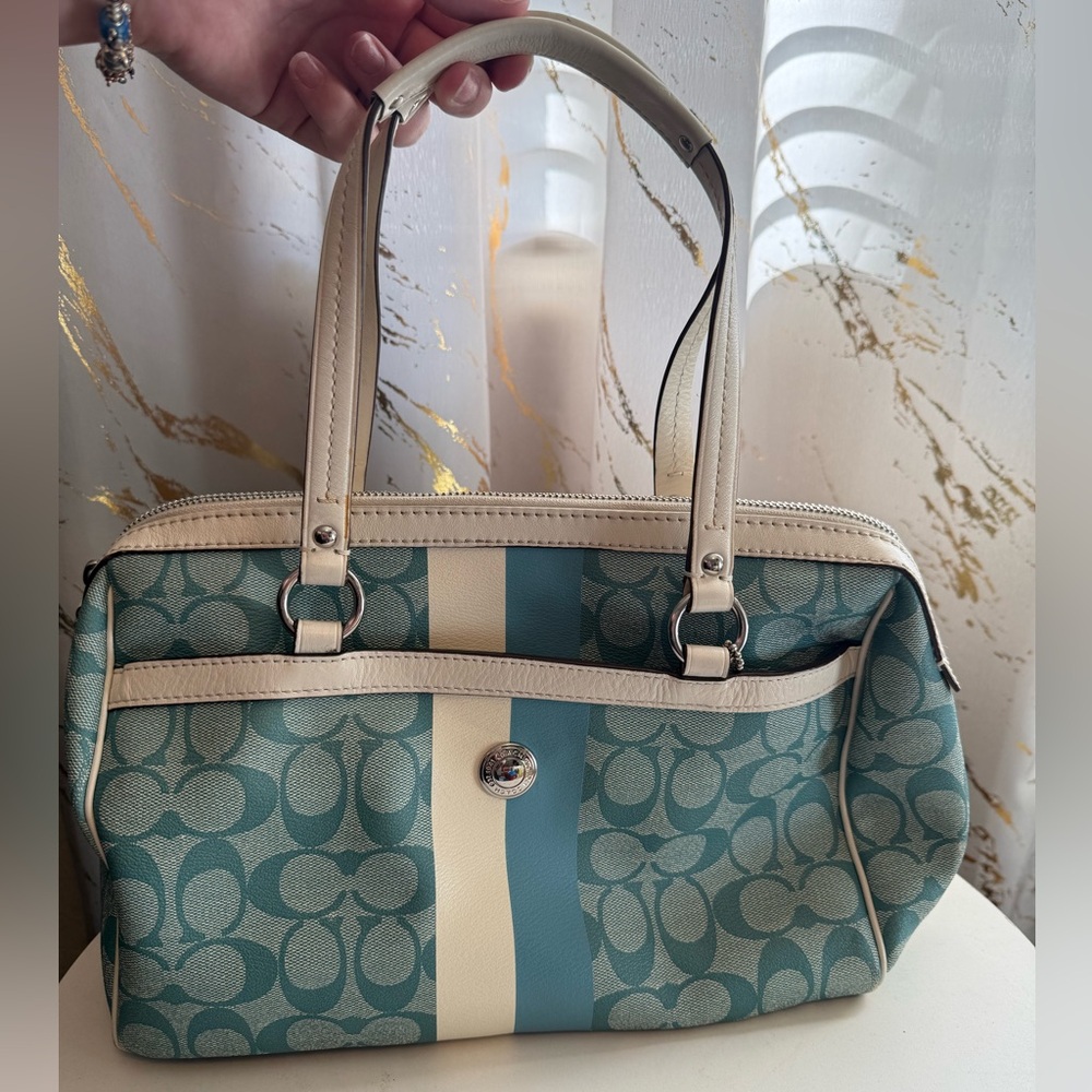 Coach Blue Signature Canvas Satchel Handbag